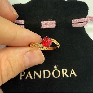 New PANDORA Gold Disney Beauty and the Beast Enchanted Rose Ring 163984C01 size6